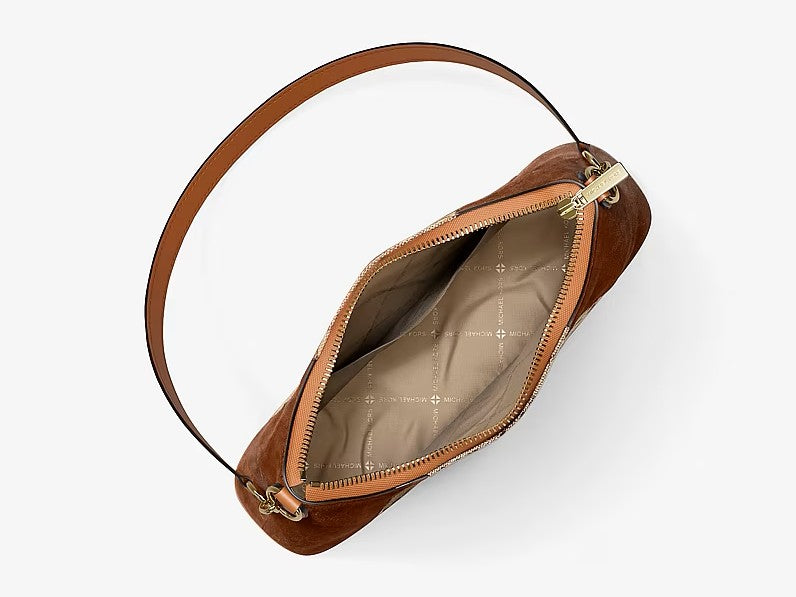 NWT Michael Kors 38T6G4SC8J Sienna Beige/Ebony Logo Jacquard and Suede Convertible Crossbody Bag