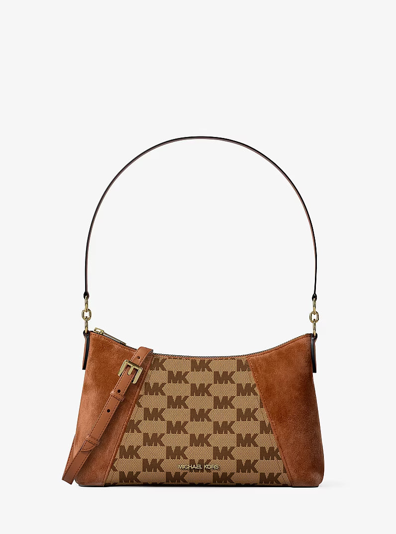 NWT Michael Kors Sienna 38T6G4SC8J BEIGE/EBONY Logo Jacquard and Suede Convertible Crossbody Bag