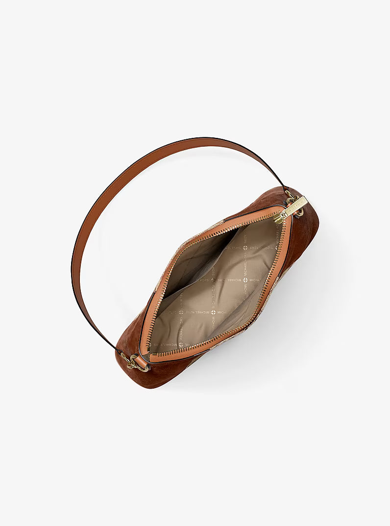NWT Michael Kors Sienna 38T6G4SC8J BEIGE/EBONY Logo Jacquard and Suede Convertible Crossbody Bag