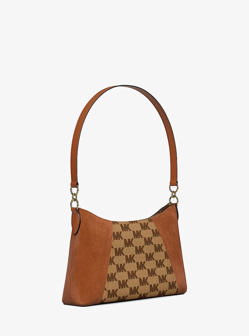 NWT Michael Kors Sienna 38T6G4SC8J BEIGE/EBONY Logo Jacquard and Suede Convertible Crossbody Bag