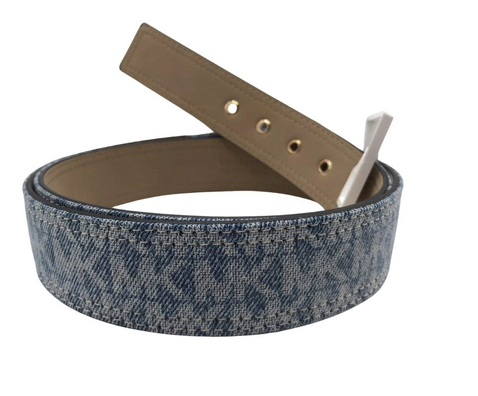 NWT Michael Kors MK Logos Belt Women's Medium Denim, Gold-tone hardware