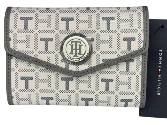 Cartera Tommy Hilfiger 69JI549 020 T0A gris y blanca, nueva con etiquetas