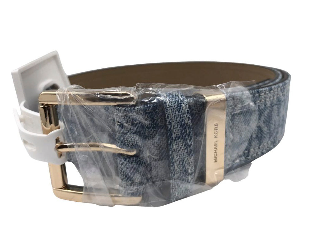 NWT Michael Kors MK Logos Belt Women's Medium Denim, Gold-tone hardware