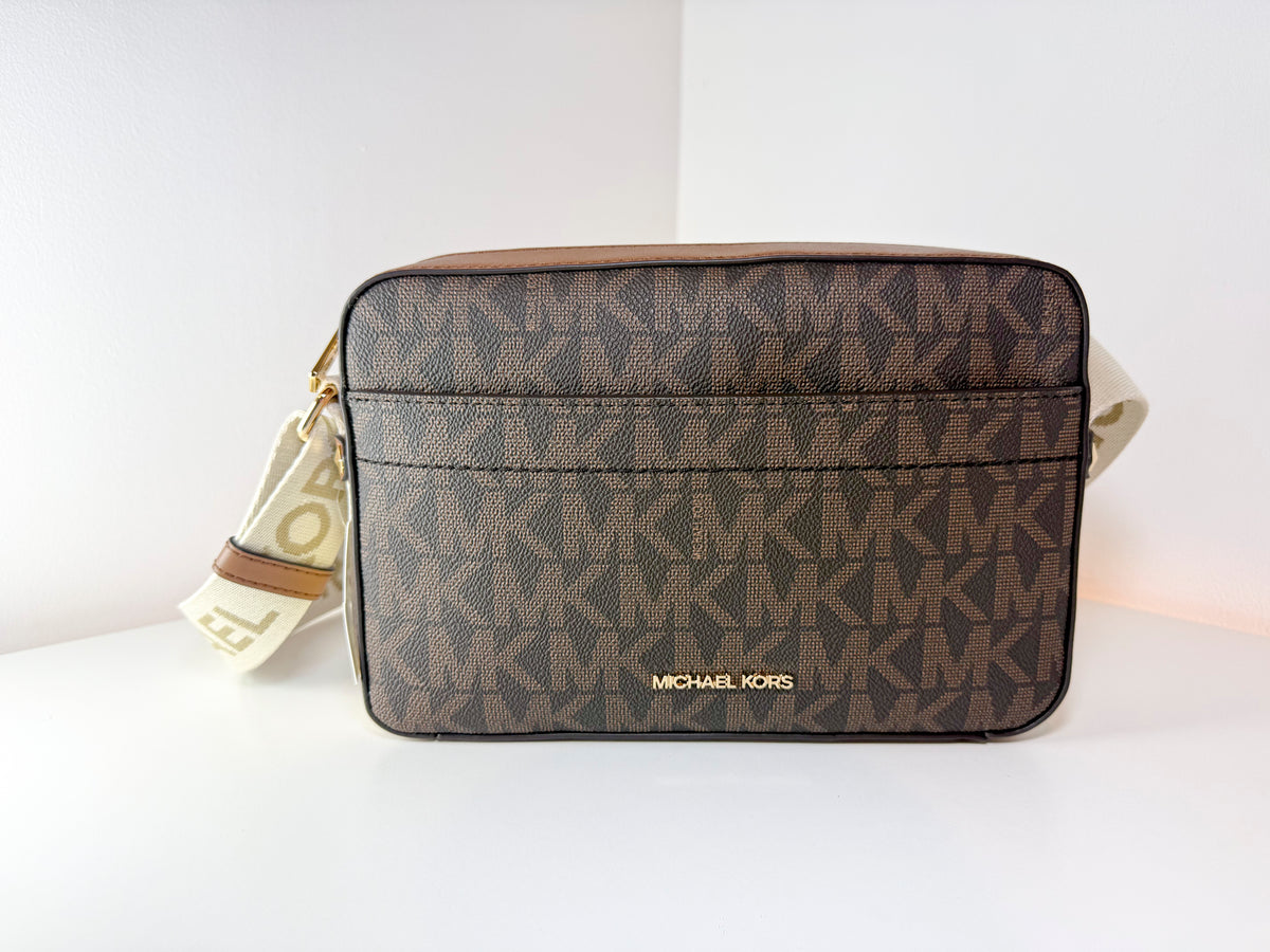 NWT Michael Kors 38S4G5VC9B Maeve BRN/Luggage Large EW Pocket Crossbody Bag