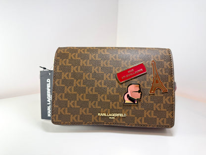 NWT Karl Lagerfeld LH8J6VU Brown/Red Crossbody Bag