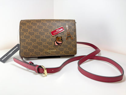 NWT Karl Lagerfeld LH8J6VU Brown/Red Crossbody Bag