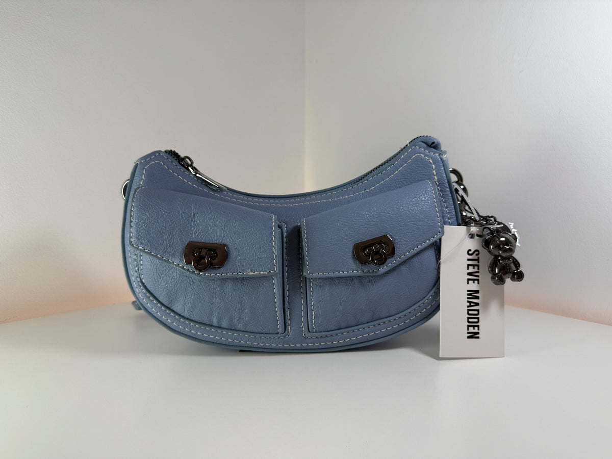 Bolso de hombro Steve Madden DO375025 BPETAL, color azul denim, nuevo con etiquetas