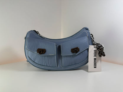 Bolso de hombro Steve Madden DO375025 BPETAL, color azul denim, nuevo con etiquetas