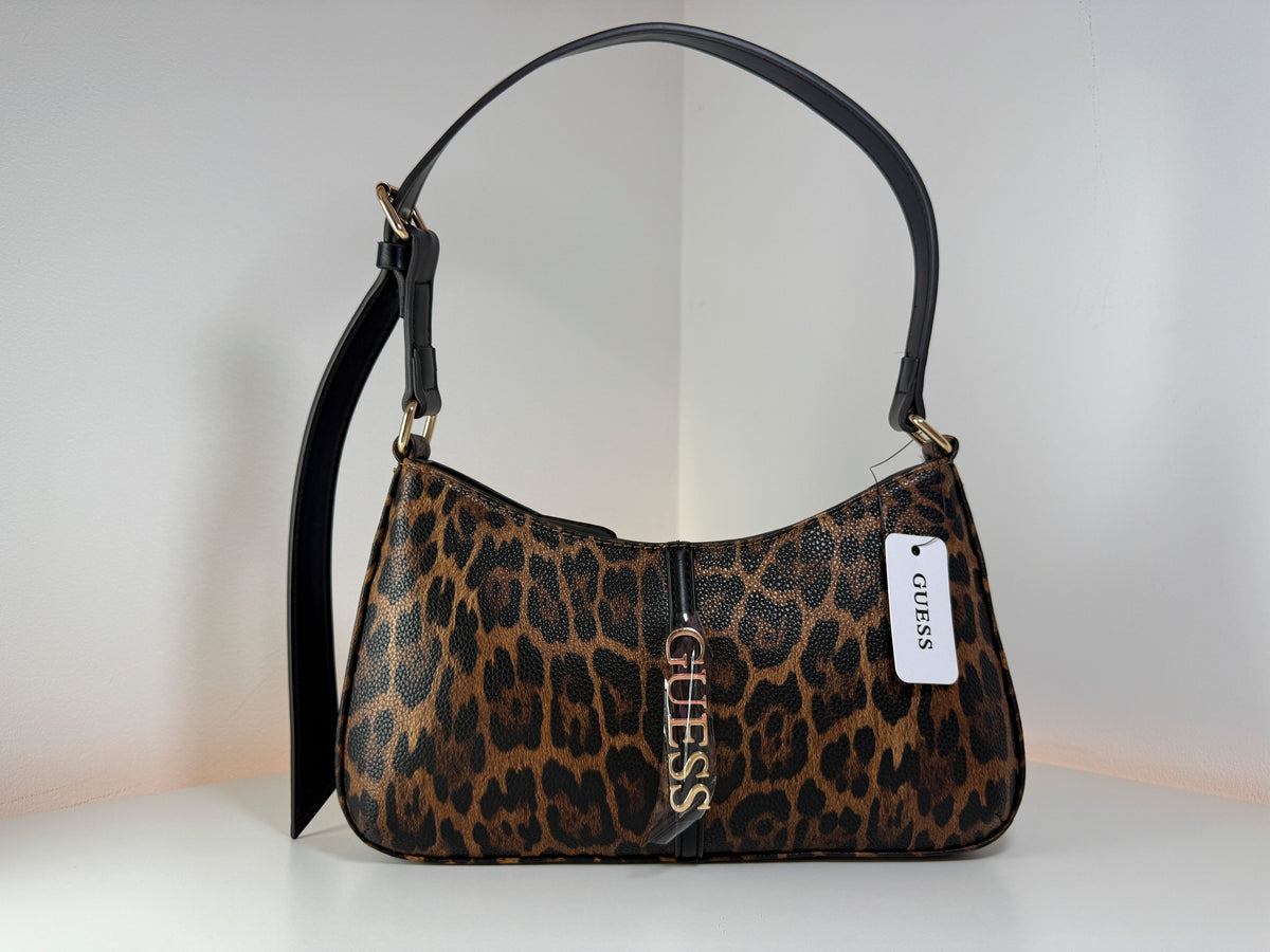 Bolso de hombro NWT Guess UG192372 con estampado de leopardo modelo Jerico