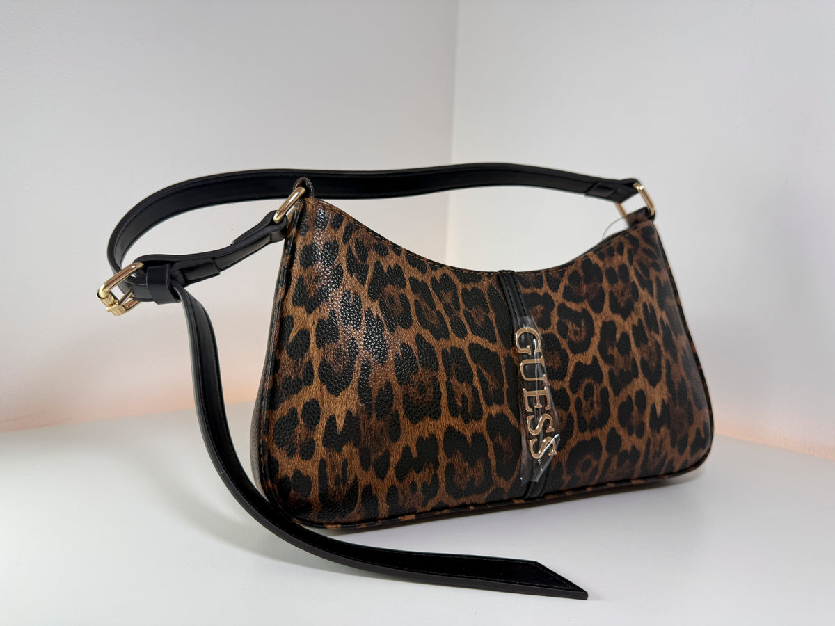 Bolso de hombro NWT Guess UG192372 con estampado de leopardo modelo Jerico