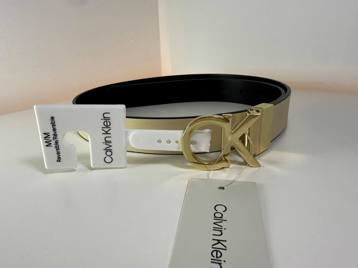 Cinturón reversible Calvin Klein 13KA010023, color hueso/dorado, nuevo con etiquetas (NWT)