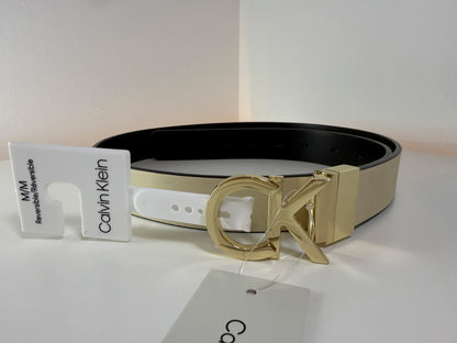 Cinturón reversible Calvin Klein 13KA010023, color hueso/dorado, nuevo con etiquetas (NWT)