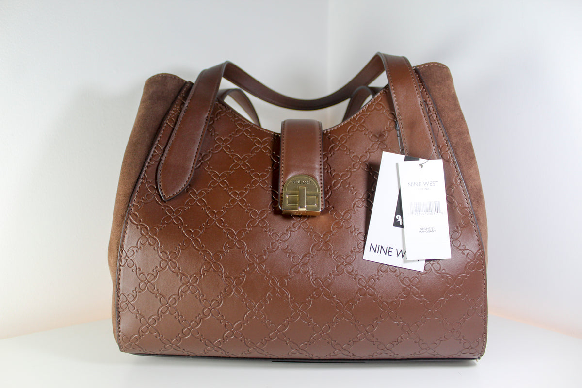 Bolso Nine West NEG547323, color caoba, con diseño de celosía, nuevo con etiquetas