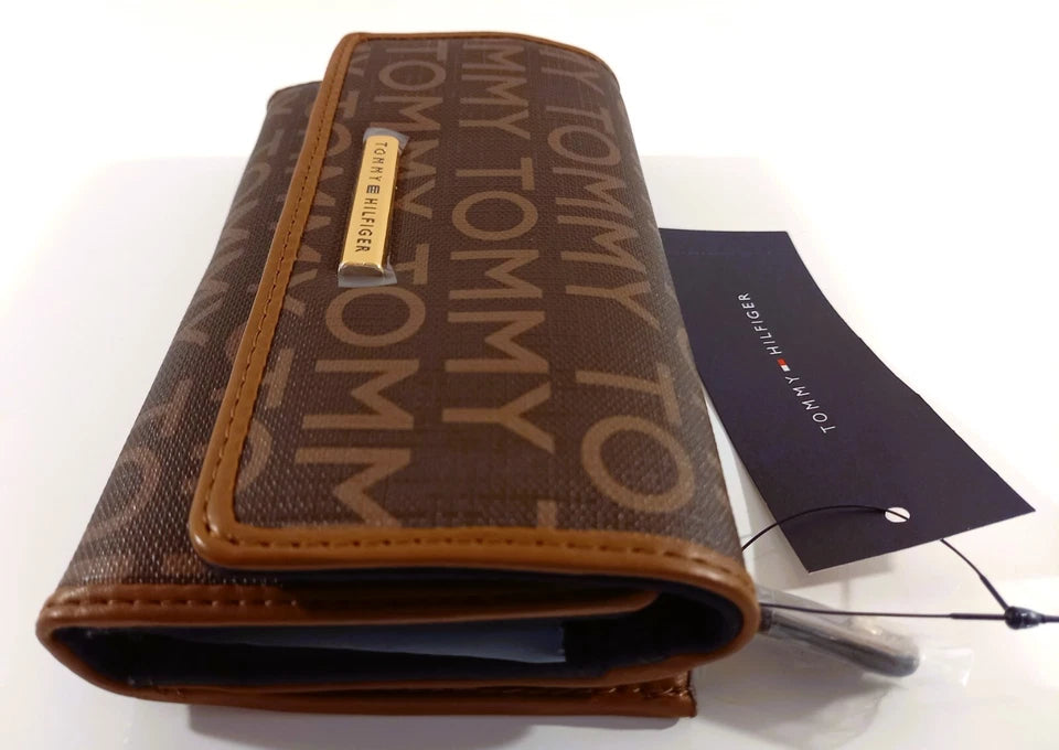 NWT Tommy Hilfiger 69J9307 200 FR4 brown wallet with gold-colored accents